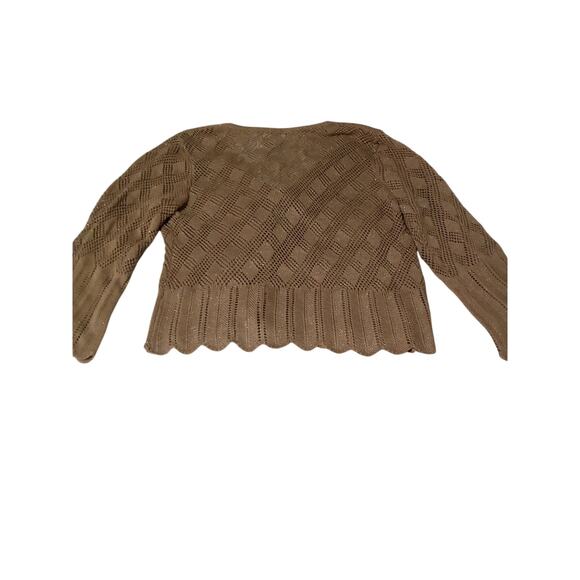 Kathy Ireland Front Tie  Open Crochet Knit Beige Sliver Sparkling Sweater Sz XL - Picture 12 of 12